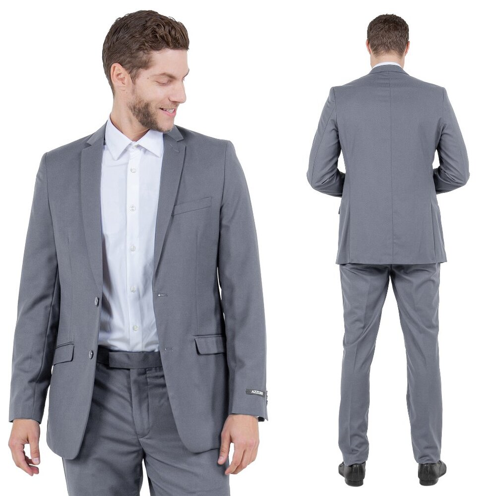 Azzuro's Premium Polyester Slim Fit 2pc Mens Suit, Mid Grey